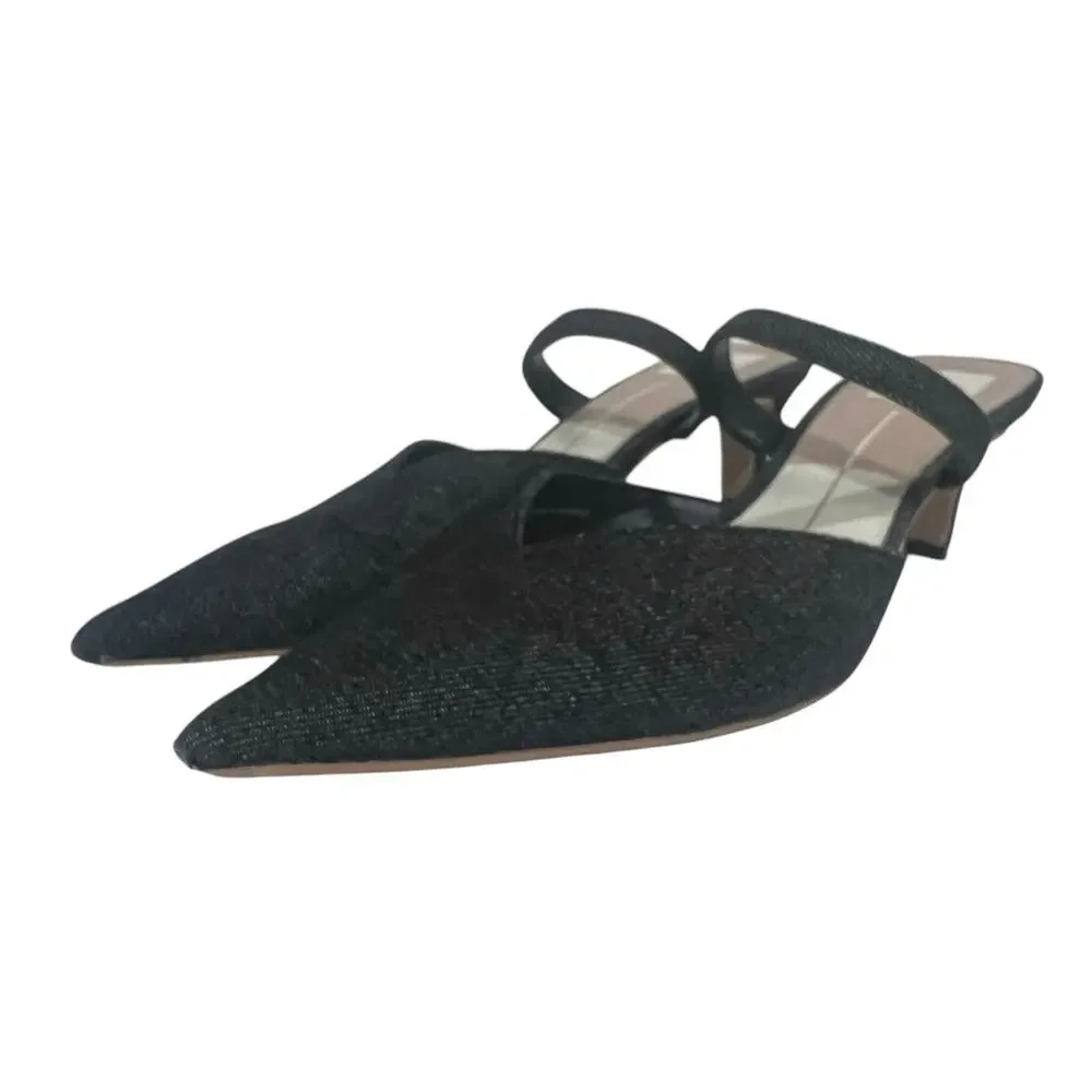 Dolce Vita Kanika Mid Heels Denim Dark Blue Pointed Toe Slip On Strap Sz 7.5